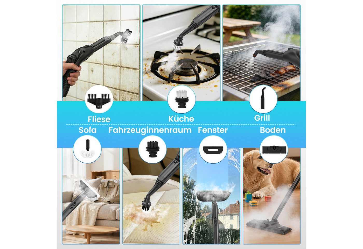 INSE Dampfreiniger G3 Dampfreiniger dampfmopp wischmapp set, 2000 W, beutellos, 65 PSI&120°C, 5 Min Schnellaufheizung, 1500ML Tank, 7-teiliges Zubehör Bild 3