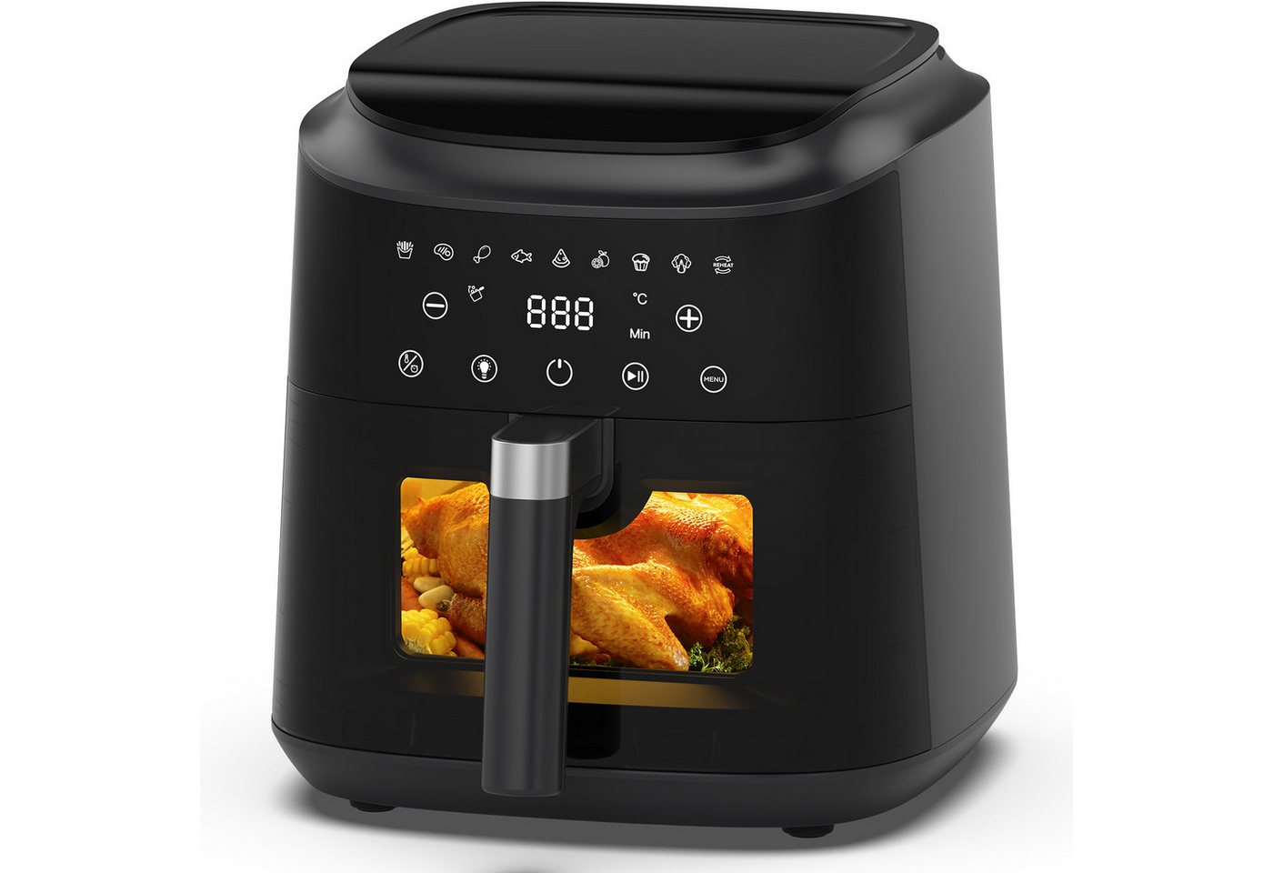 AIMAX Heißluftfritteuse Airfryer 6 Liter, 9 Programme, ohne Öl, Sichtfenster, Touchdisplay, 1650 W, Innenbeleuchtung, fettarm, 360° Heißluft, spülmaschinenfest, Timer Bild 2