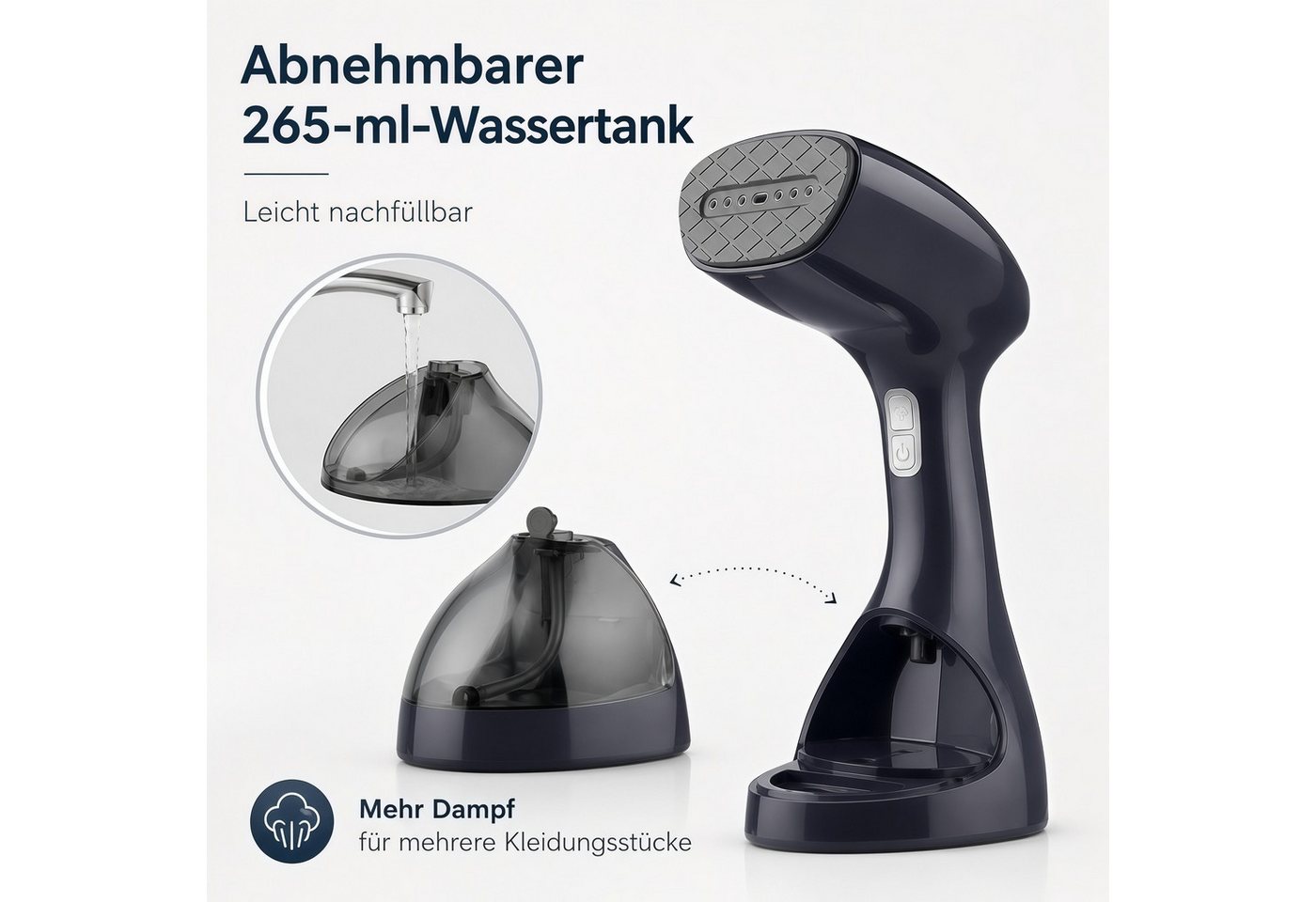 ibettertec Dampfglätter Dampfbügeleisen 2000-2500W Hand-Dampfglätter mit 3 Dampfstufen, 2000 W, 265 ML Wassertank, Keramik-Dampfplatte, Reise-Dampfbürste für Kleidung Bild 4