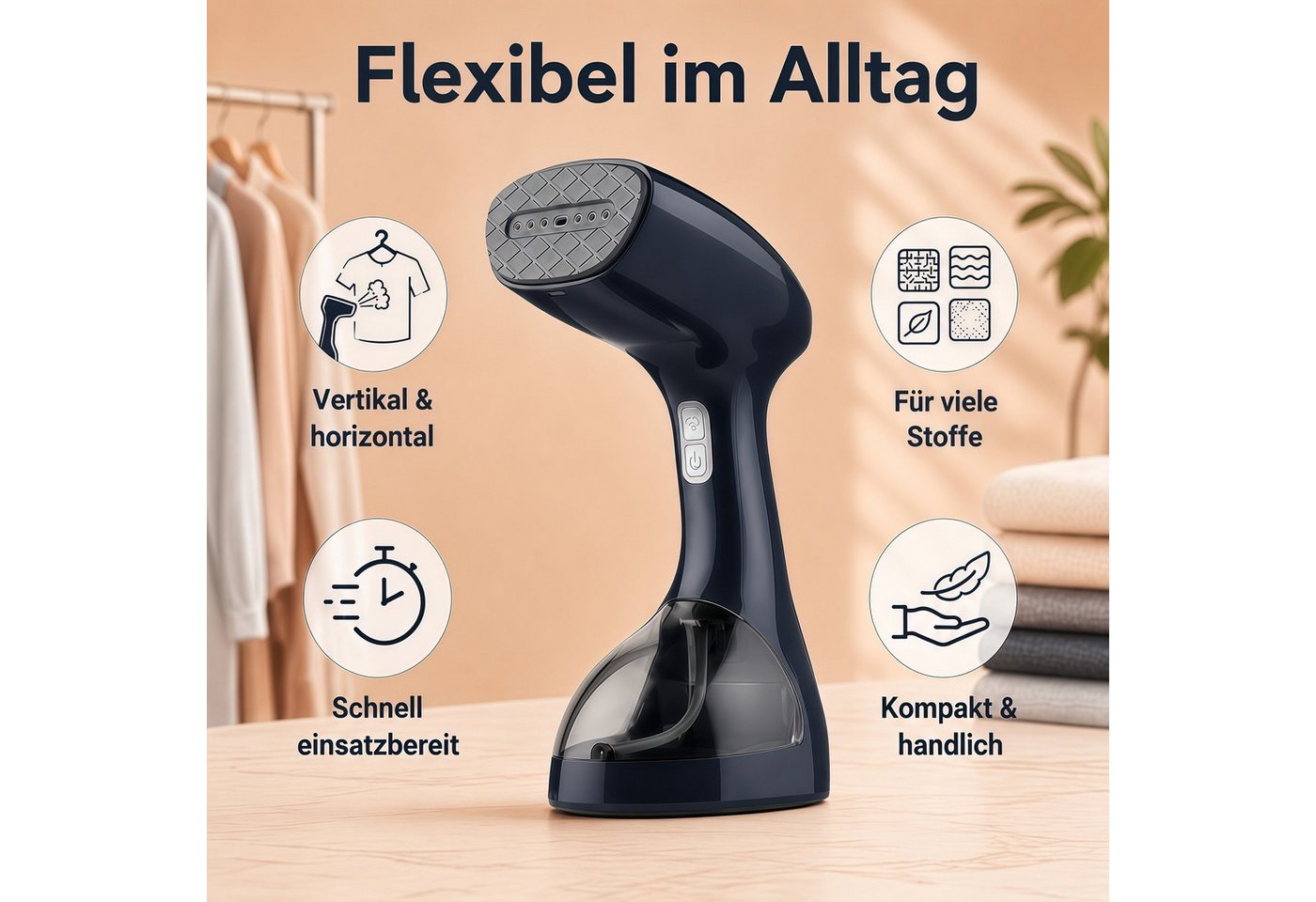 ibettertec Dampfglätter Dampfbügeleisen 2000-2500W Hand-Dampfglätter mit 3 Dampfstufen, 2000 W, 265 ML Wassertank, Keramik-Dampfplatte, Reise-Dampfbürste für Kleidung Bild 5