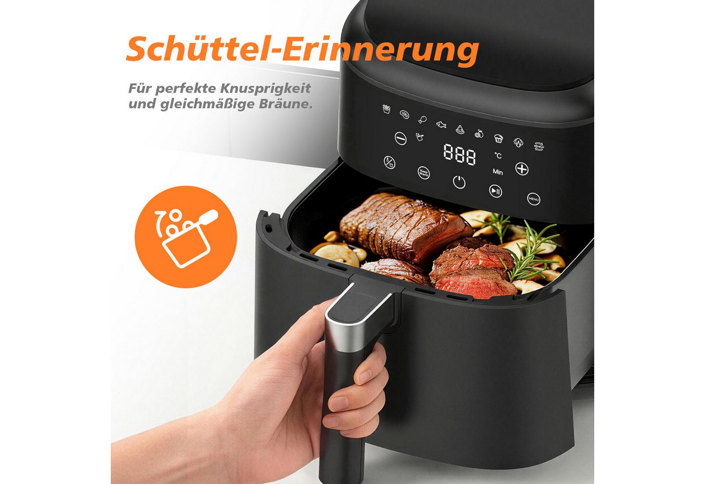 AIMAX Heißluftfritteuse Airfryer 6L, Touchdisplay, LED-Bildschirm, 9 Programme, ohne Öl, 1650 W, 360° Heißluft, Timer, 40–200°C, Spülmaschinenfest, fettarm Bild 2