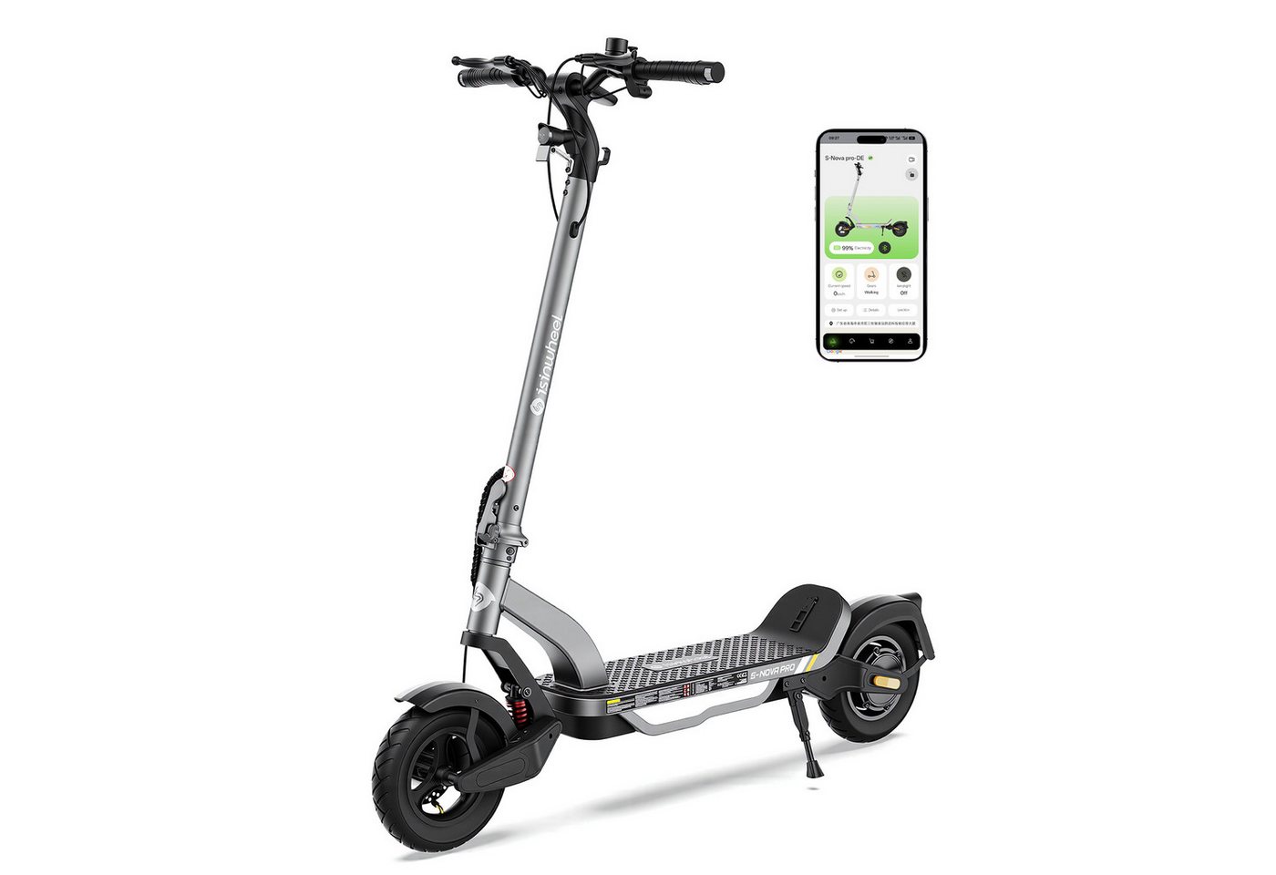 iSinwheel E-Scooter mit Straßenzulassung(ABE),APP,Faltbar E Roller mit Tasche, APP-Diebstahlschutz,10" Luftreifen,MAX 80km Reichweite