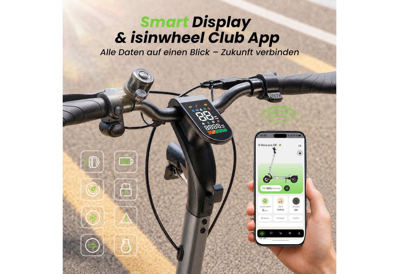 iSinwheel E-Scooter mit Straßenzulassung(ABE),APP,Faltbar E Roller mit Tasche, APP-Diebstahlschutz,10" Luftreifen,MAX 80km Reichweite Bild 4