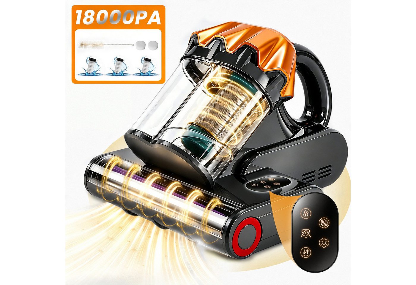 Grenintol Matratzenreinigungsgerät 18.000Pa Milbenstaubsauger mit Sensor, UV-C-Licht, 65 °C Heißluft, 550 W, Beutelloser Milbensauger mit HEPA-Filter, Vibrationsbürste mit Klopffunktion, Staubsensor und Diffusionsfilter, kompakter Milben-Handstaubsauger für Matratzen, Sofas und Kissen Bild 4