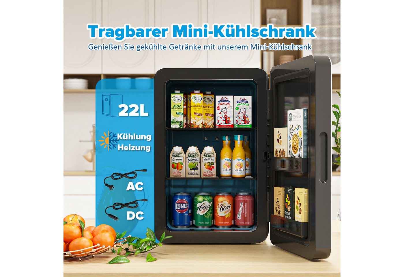 Rebonique Table Top Kühlschrank AQ-22L, 22L Mini Kühlschrank, Min: 17°C unter Umgebungstemperatur/Max: 65°C