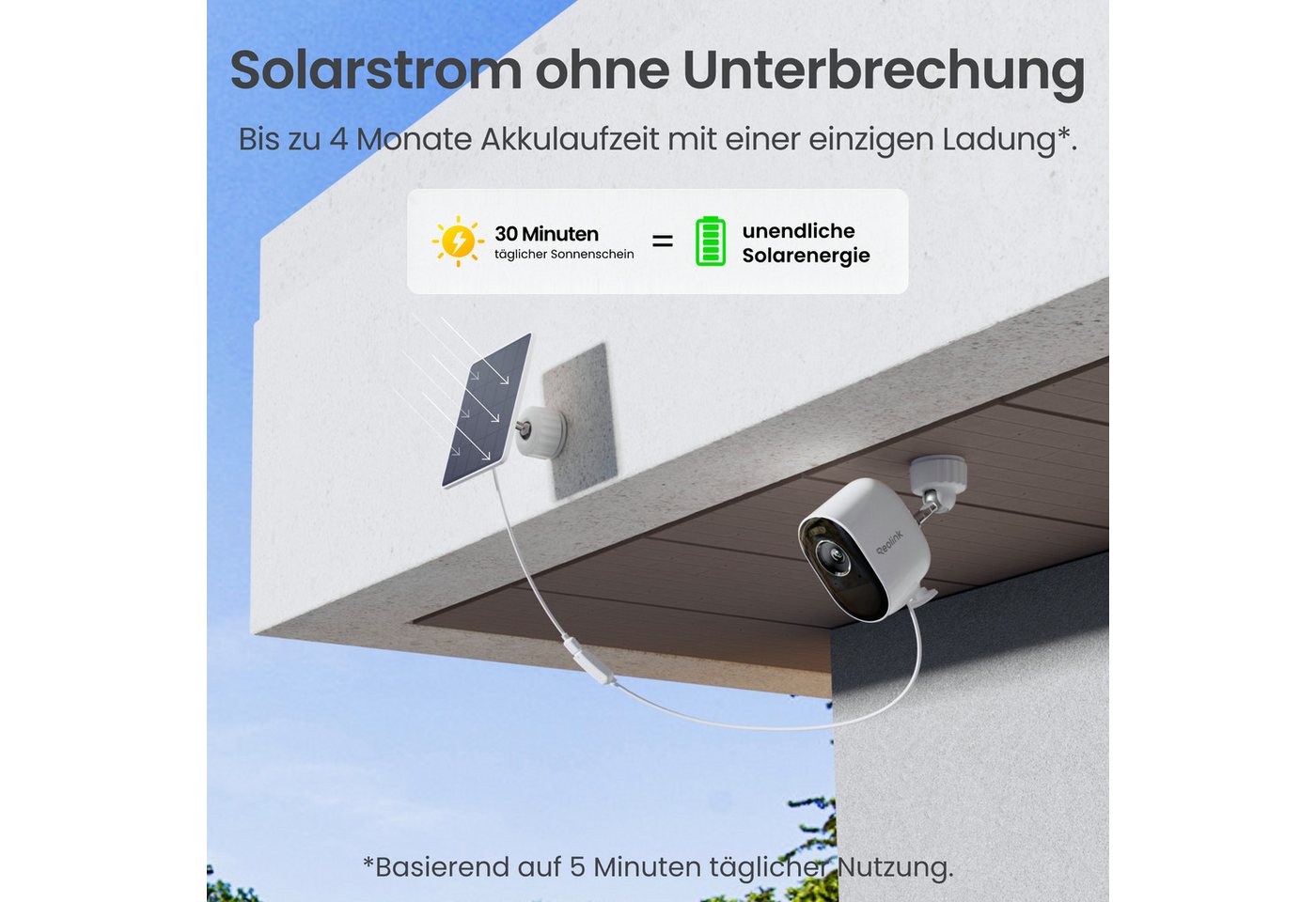 Reolink Überwachungskamera 5MP Argus 3 Pro mit Solar Panel Lite, Solar Akku Kabellose WLAN Kamera (AuBenbereich, 3K 5MP, 2-Wege-Audio, Spotlight Farbige Nachtsicht, ohne Abonnement) Bild 5