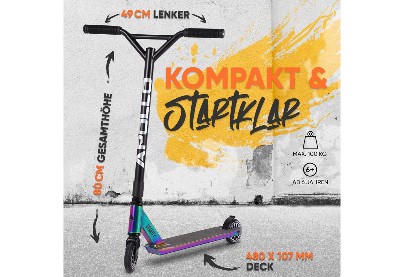 Apollo Stuntscooter Gravity - Fun-Kickscooter für Kinder und Teenager, Hohe Belastbarkeit (bis 100kg) und einfaches Handling. Bild 3