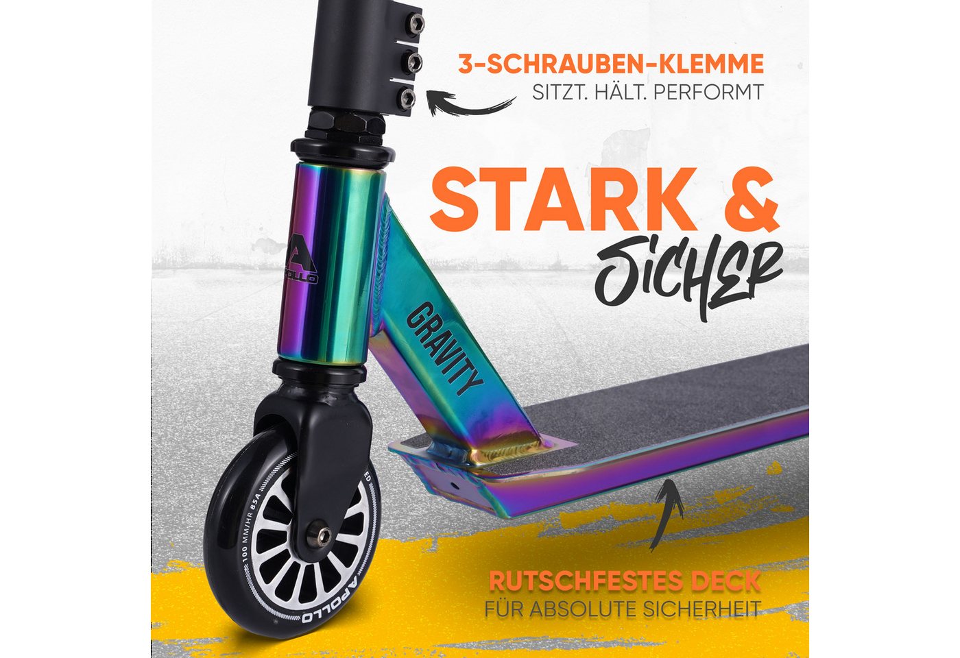 Apollo Stuntscooter Gravity - Fun-Kickscooter für Kinder und Teenager, Hohe Belastbarkeit (bis 100kg) und einfaches Handling. Bild 4