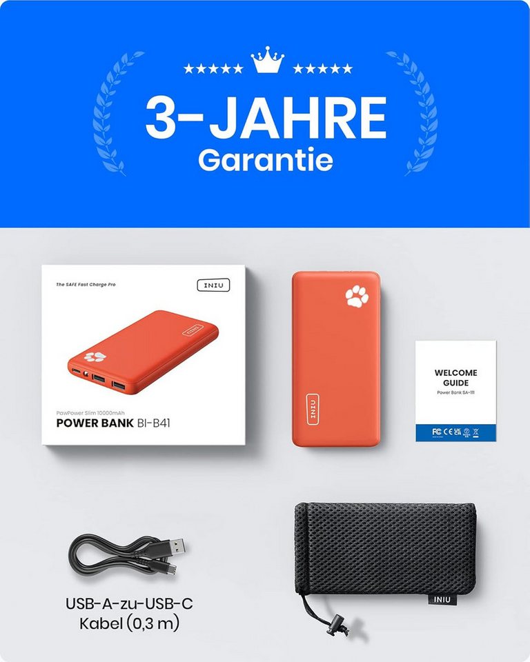 UE Stock 10000mAh Powerbank Tragbares Ladegerät mit Doppelausgang und USB-C Powerbank (3,7 V), Super dünn Bild 4