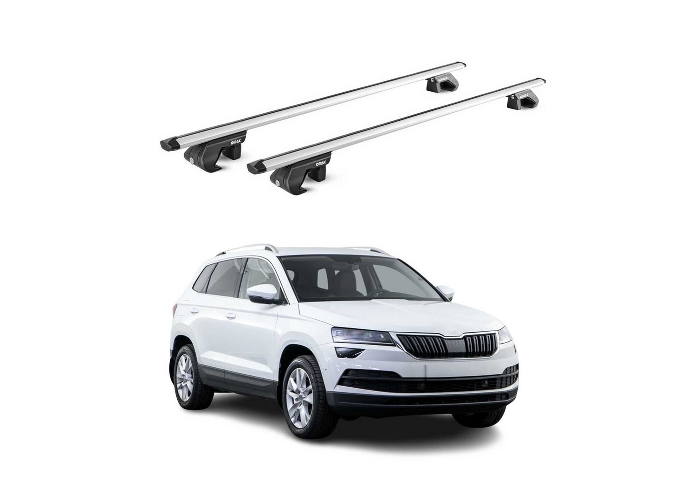 OMAC Dachträger Grundtäger für Skoda Karoq 2017-2025 90kg Aluminium Silber 2 tlg ABE (2-St), Wasserbeständig,Abnehmbar,Multifunktional,Leichtgewichtig