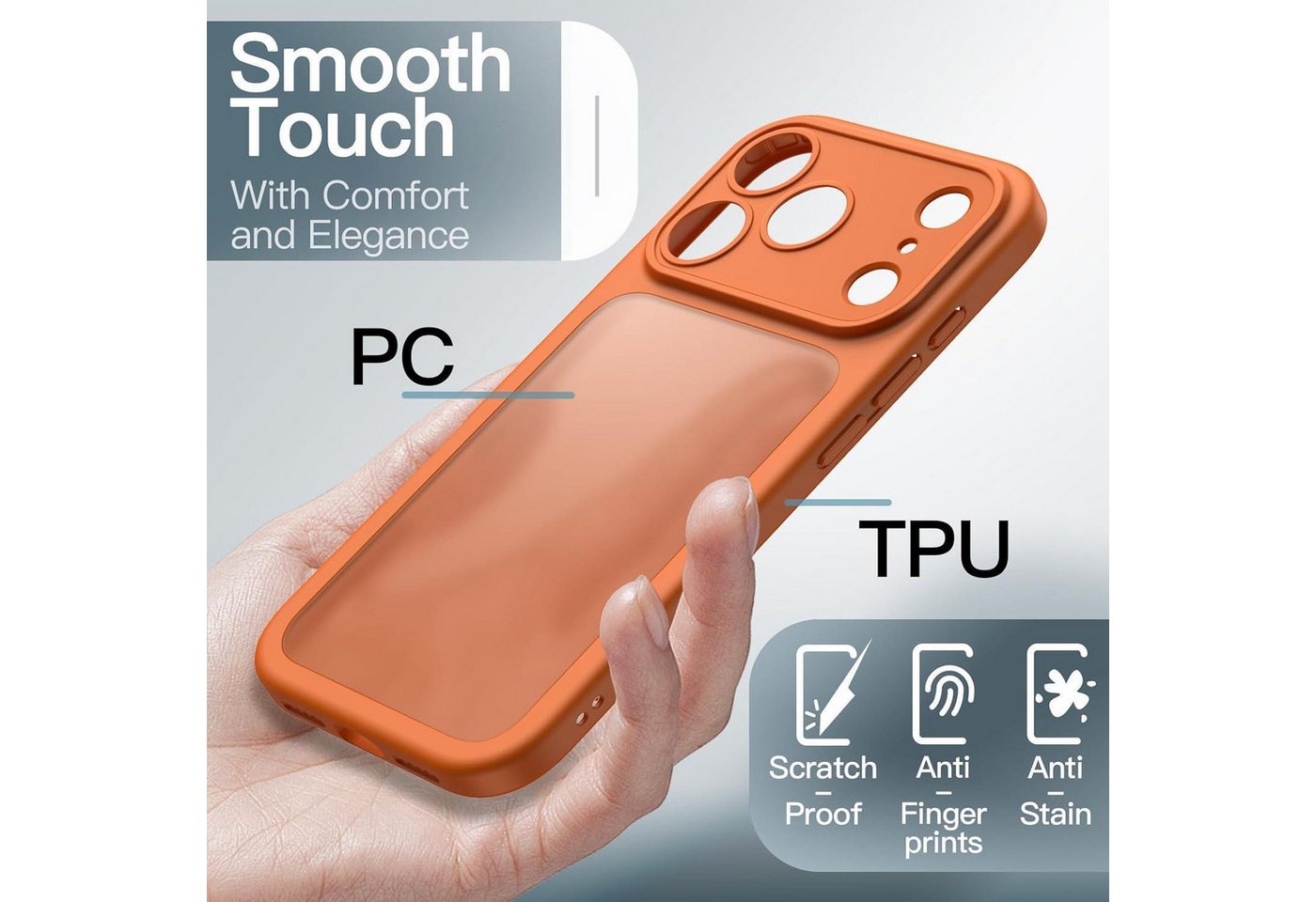 LuxusKollektion Smartphone-Hülle Handyhülle iPhone 17 Pro stoßfest Kameraschutz matt Orange Bild 2