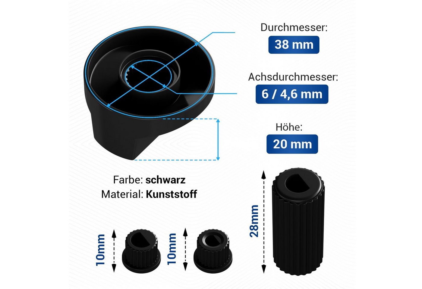 VIOKS Kochfeld-Adapter Knebelset universal, 38mmØ schwarz 16-teilig für Kochfeld alle Marken