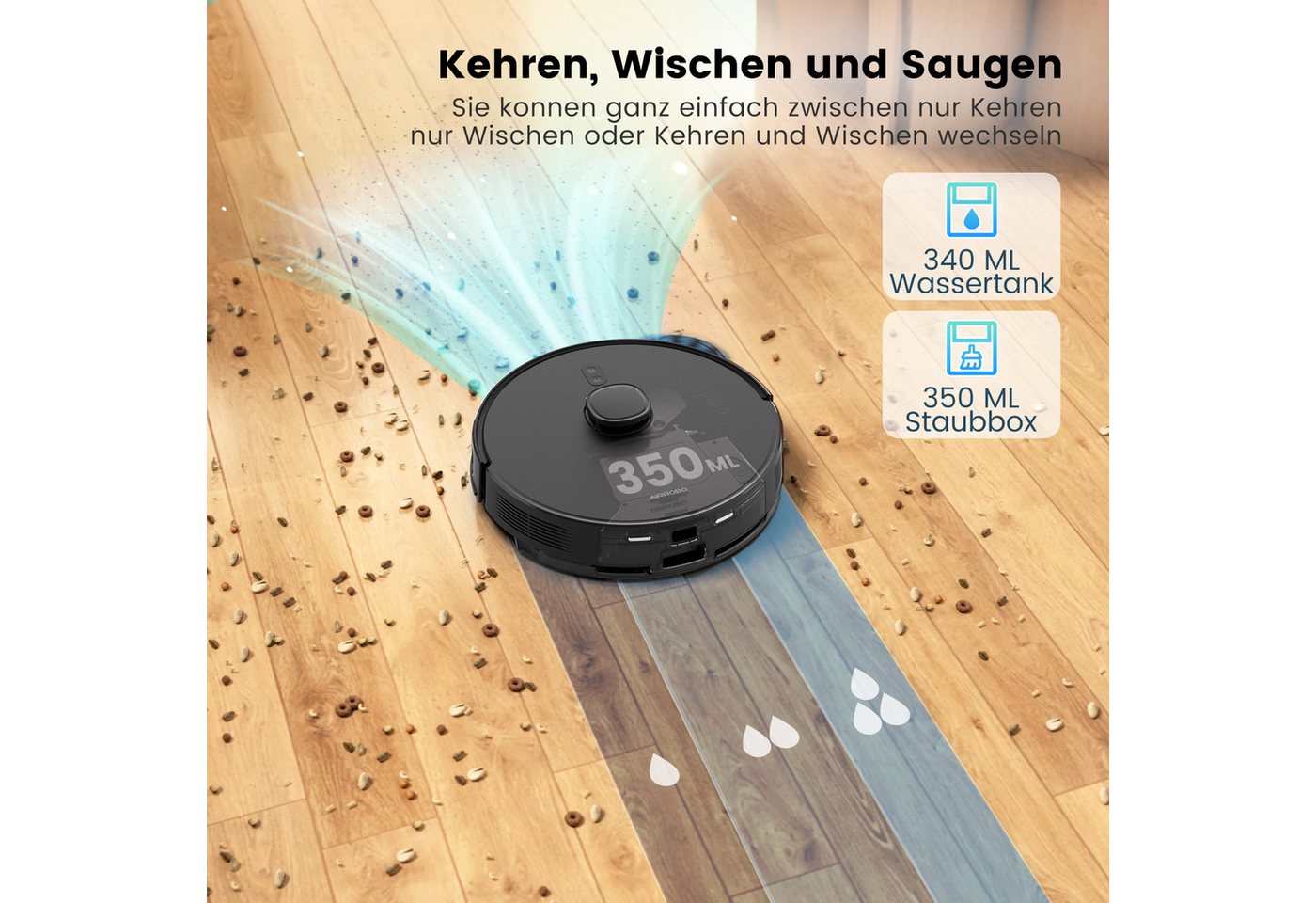 AIRROBO Nass-Trocken-Saugroboter akku staubsauger,Staubsauger Roboter mit Wischfunktion, 50 W, 5500Pa, LiDAR-Navigation, 4 Saugstufen, 180 min Laufzeit, App & Sprachsteuerung, für Tierhaare & Hartböden,2 Jahre Garantie Bild 2