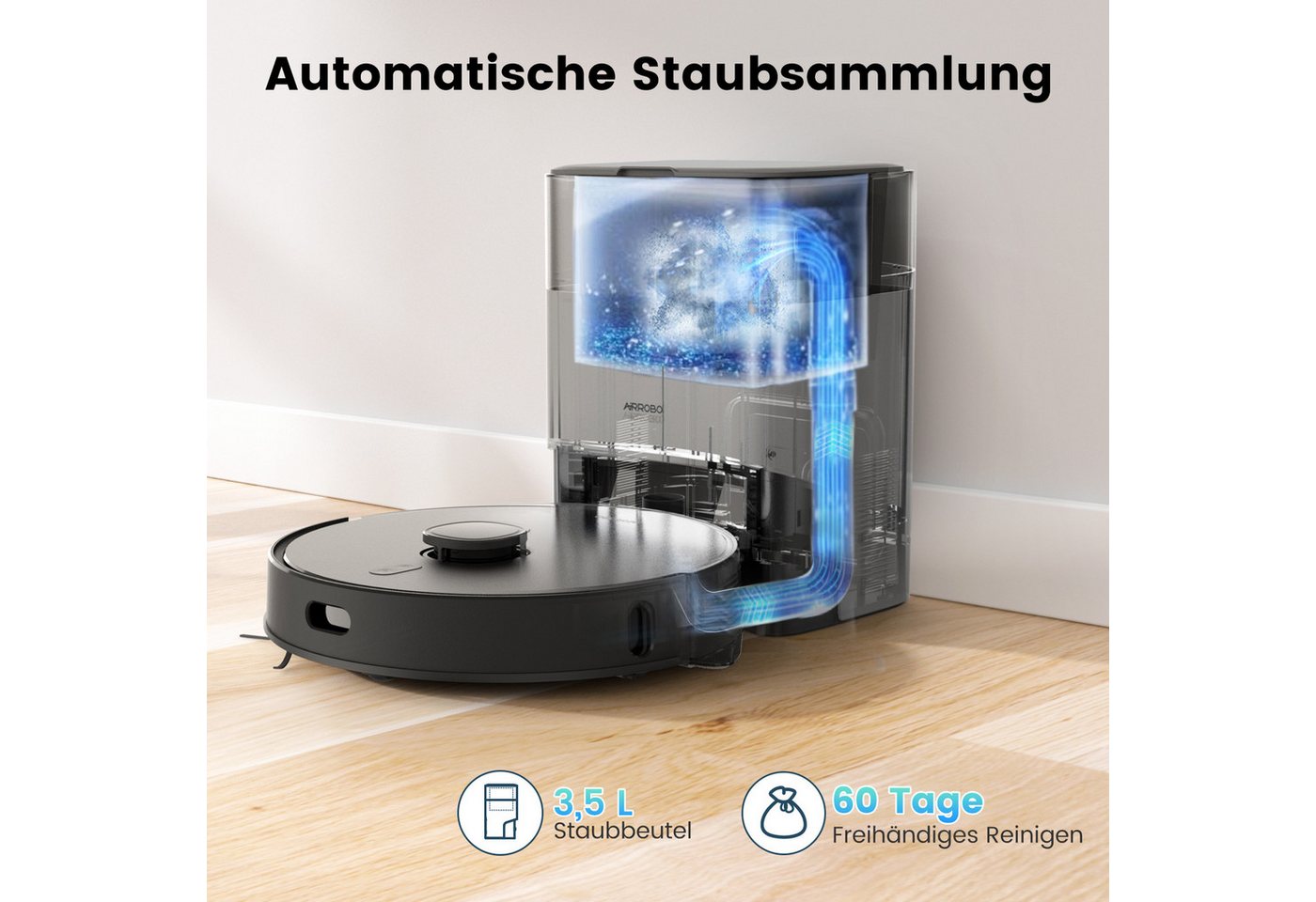 AIRROBO Nass-Trocken-Saugroboter akku staubsauger,Staubsauger Roboter mit Wischfunktion, 50 W, 5500Pa, LiDAR-Navigation, 4 Saugstufen, 180 min Laufzeit, App & Sprachsteuerung, für Tierhaare & Hartböden,2 Jahre Garantie Bild 3