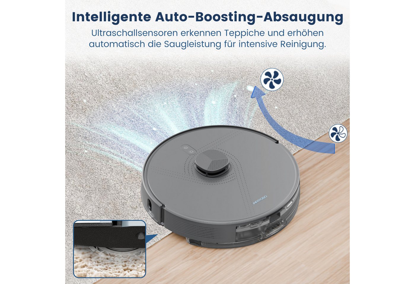 AIRROBO Nass-Trocken-Saugroboter akku staubsauger,Staubsauger Roboter mit Wischfunktion, 55 W, 10000 Pa Saugkraft, 75 Tage freihandige Reinigung, LDS-Navigation, Antitangle-Gummibürste, ideal für Tierhaare, 240 Min. Laufzeit