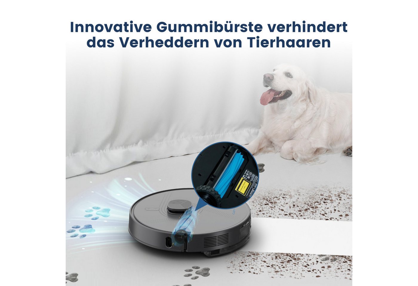 AIRROBO Nass-Trocken-Saugroboter L50+ Roboterstaubsauger mit Wischfunktion und Absaugstation, 55 W, 5500 Pa Saugkraft, 75 Tage freihändige Reinigung, LDS-Navigation, Antitangle-Gummibürste, ideal für Tierhaare, 240 Min. Laufzeit Bild 2
