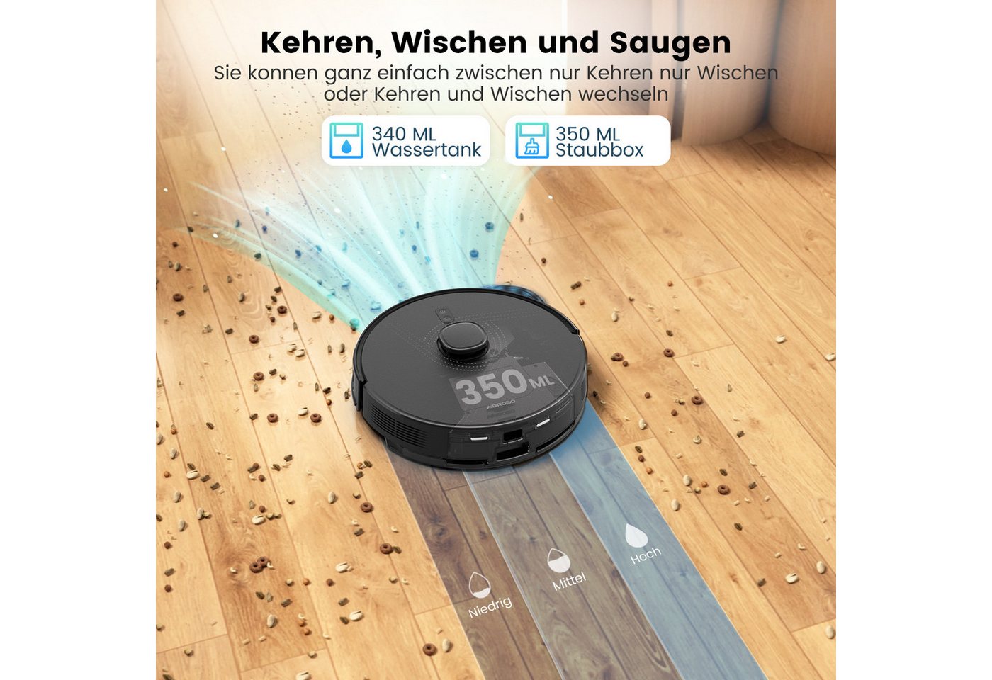 AIRROBO Nass-Trocken-Saugroboter L40+ Roboterstaubsauger mit Wischfunktion und Absaugstation, 50 W, 5500 Pa Saugkraft, 75 Tage freihändige Reinigung, USLAM LiDAR-Navigation, 3-in-1 Saugen & Wischen, 180 Min. Laufzeit