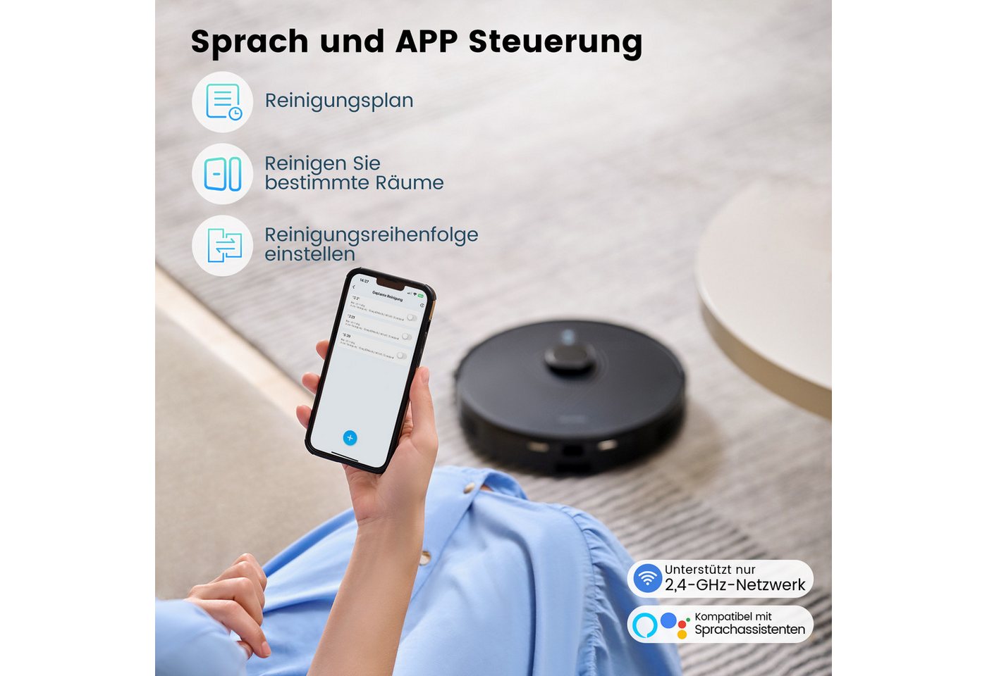 AIRROBO Nass-Trocken-Saugroboter L40+ Roboterstaubsauger mit Wischfunktion und Absaugstation, 50 W, 5500 Pa Saugkraft, 75 Tage freihändige Reinigung, USLAM LiDAR-Navigation, 3-in-1 Saugen & Wischen, 180 Min. Laufzeit Bild 3