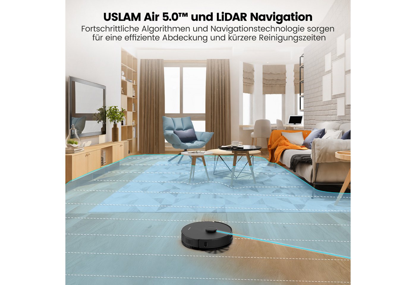 AIRROBO Nass-Trocken-Saugroboter L40+ Roboterstaubsauger mit Wischfunktion und Absaugstation, 50 W, 5500 Pa Saugkraft, 75 Tage freihändige Reinigung, USLAM LiDAR-Navigation, 3-in-1 Saugen & Wischen, 180 Min. Laufzeit Bild 5