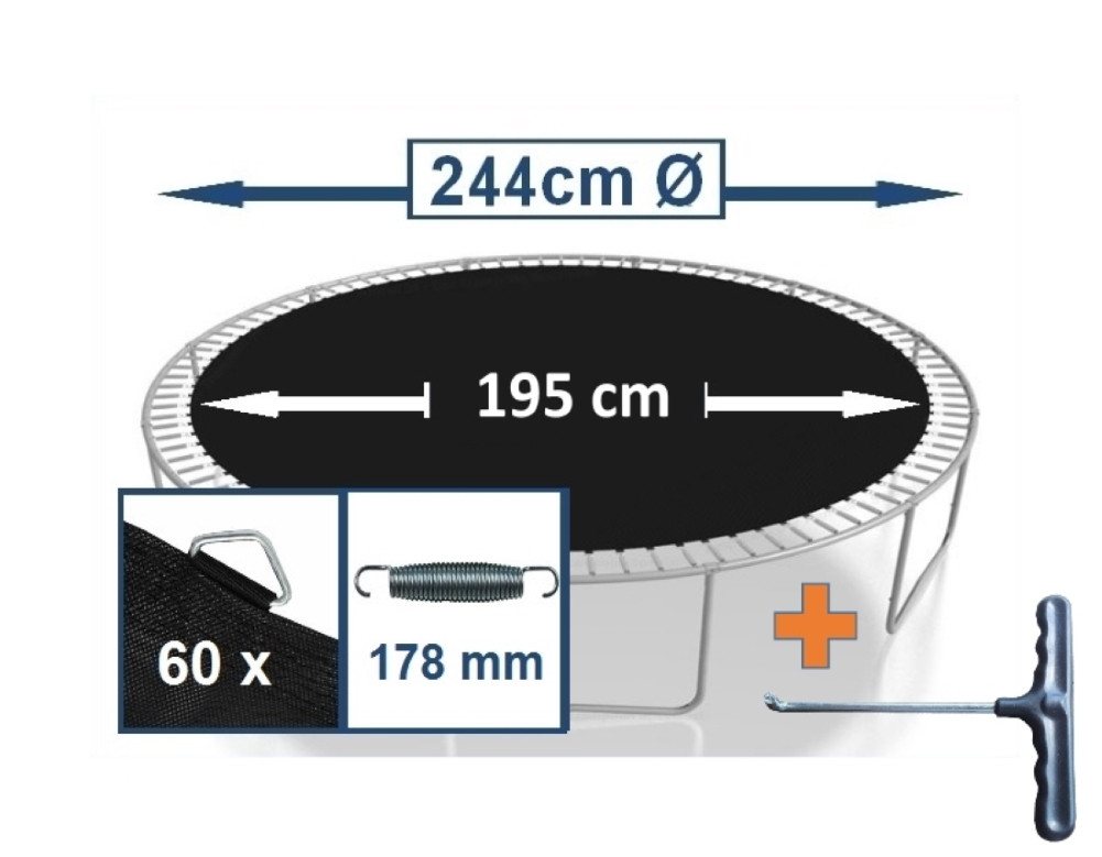 walexo Gartentrampolin Sprungtuch für Trampolin Ø 244 cm 60 Ösen (Federn 17,8 cm), (Sprungtuch inclusive Federspanner)