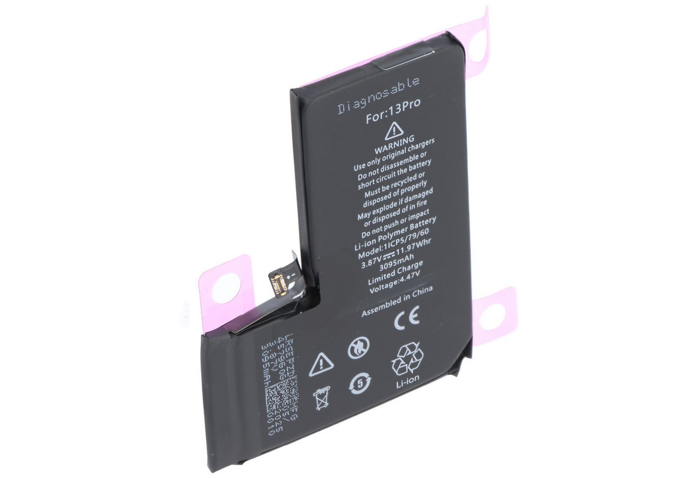 AccuCell Akku passend für Apple iPhone 13 Pro, diagnostizierbar, Li-Polymer, 3 Akku 3095 mAh (3,9 V)