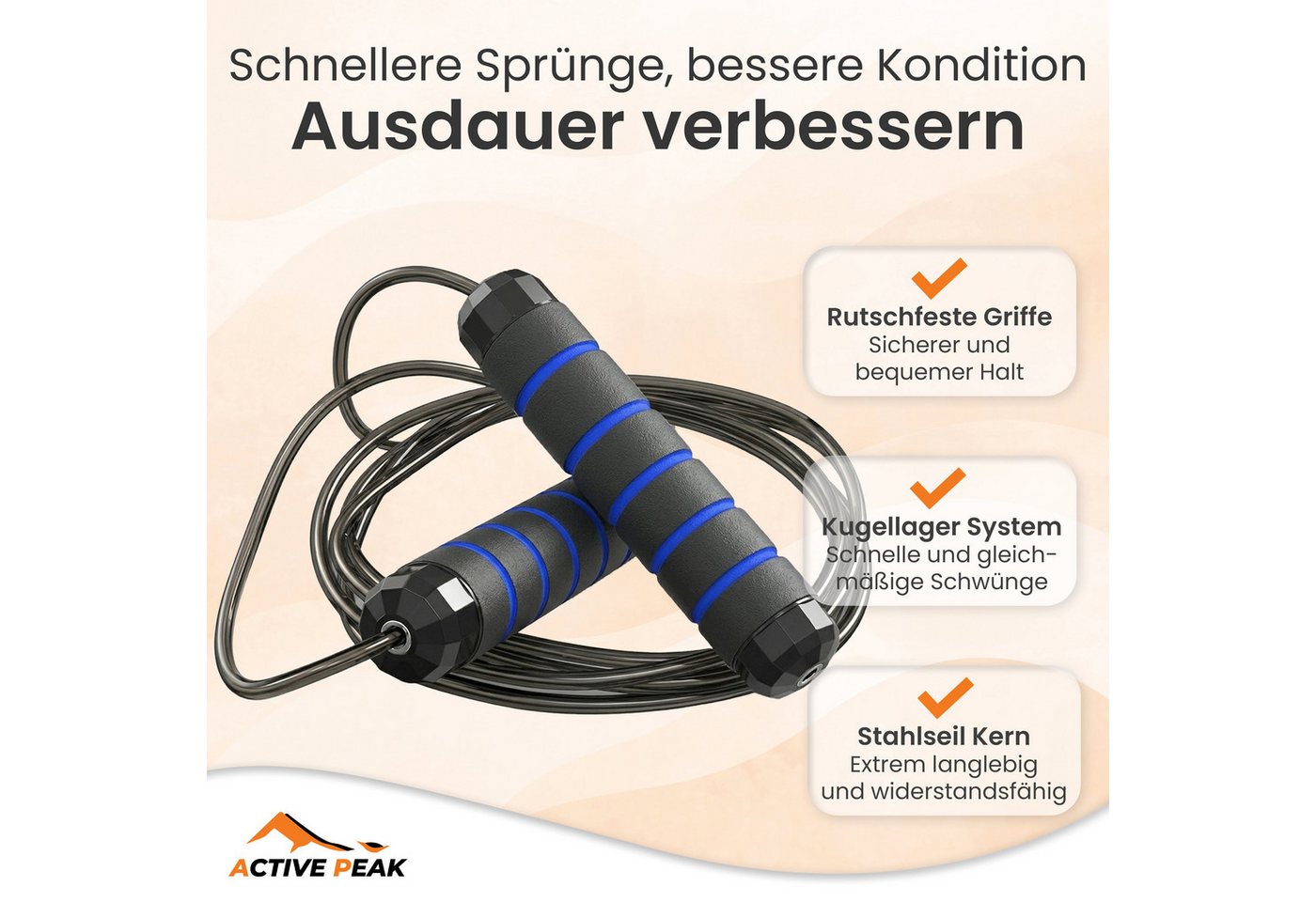 Active Peak AB-Roller 7-in-1 Workout Set mit Bauchroller, Liegestützgriffen, Springseil (Widerstandsbänder & Zubehör)