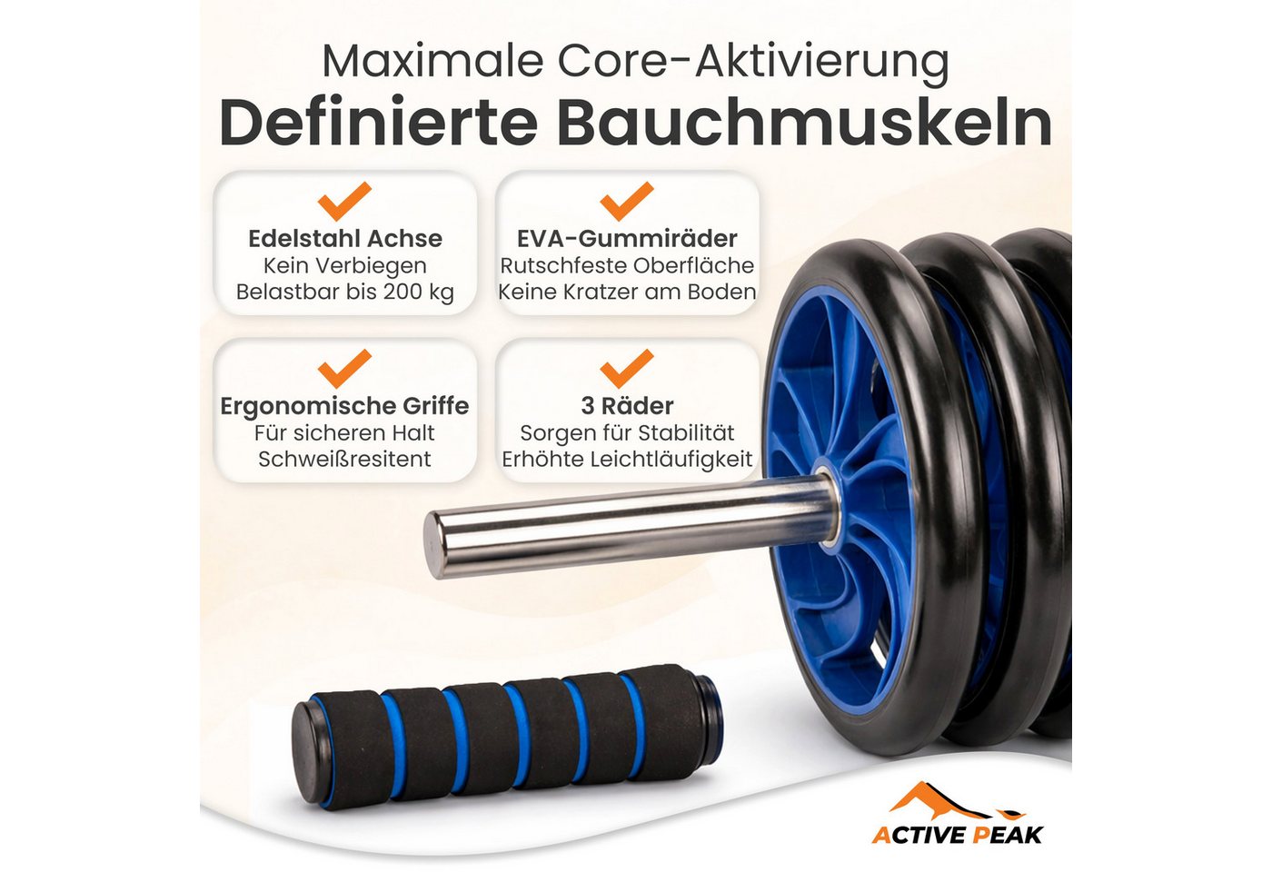 Active Peak AB-Roller 7-in-1 Workout Set mit Bauchroller, Liegestützgriffen, Springseil (Widerstandsbänder & Zubehör) Bild 5
