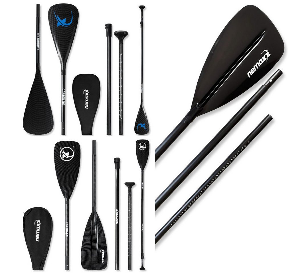 NEMAXX Sets 3-teilig Alu/Carbon verstellbar Kajak Kanu Touring Stechpaddel SUP-Paddel, (Mit Skala, sicherem Halt, präziser Längenverstellung und Ergogriff), Kompakt zerlegbar, flexibel verstellbar und für ruhige Führung gebaut