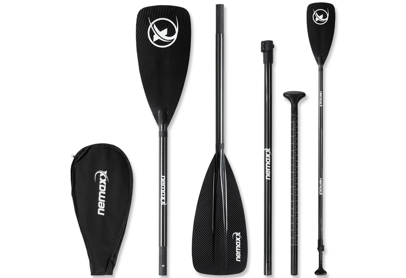 NEMAXX Sets 3-teilig Alu/Carbon verstellbar Kajak Kanu Touring Stechpaddel SUP-Paddel, (Mit Skala, sicherem Halt, präziser Längenverstellung und Ergogriff), Kompakt zerlegbar, flexibel verstellbar und für ruhige Führung gebaut Bild 2