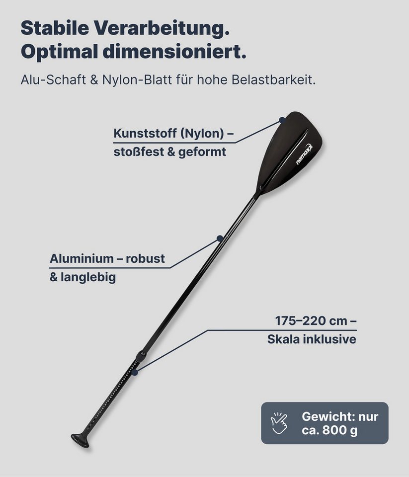 NEMAXX Sets 3-teilig Alu/Carbon verstellbar Kajak Kanu Touring Stechpaddel SUP-Paddel, (Mit Skala, sicherem Halt, präziser Längenverstellung und Ergogriff), Kompakt zerlegbar, flexibel verstellbar und für ruhige Führung gebaut Bild 5