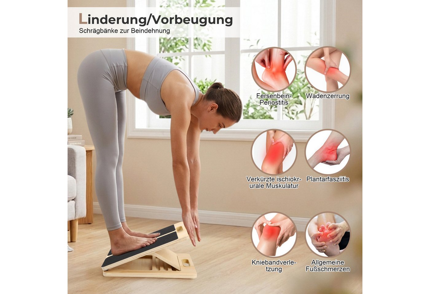 JOYOLEDER Balanceboard Wadendehner Schrägbrett aus Holz,Slant Board mit 5 Winkeln,Verstellbar, Wadenstrecker mit Tragegriff, Mobility Board für Wadenstreckung Bild 2
