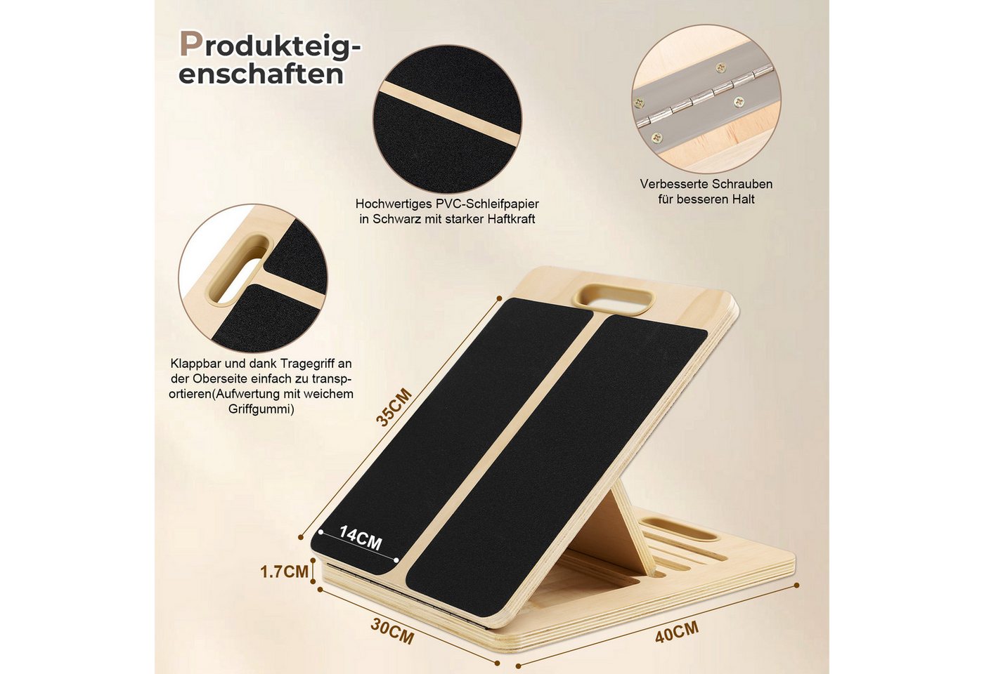 JOYOLEDER Balanceboard Wadendehner Schrägbrett aus Holz,Slant Board mit 5 Winkeln,Verstellbar, Wadenstrecker mit Tragegriff, Mobility Board für Wadenstreckung Bild 3