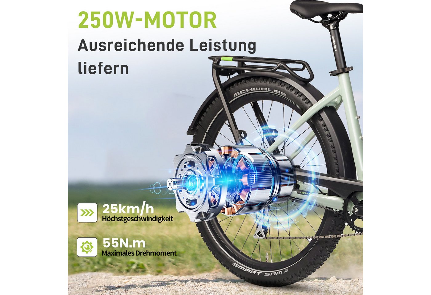 DERUIZ E-Bike 28 Zoll, Quartz SUV, 160 km, Drehmomentsensor, Bluetooth & APP, 8 Gang SHIMANO, Kettenschaltung, Heckmotor, 644 Wh, (LCD-Farb-Display, 120 Lux Frontlicht, Lockout-Federgabel, 5 Stufen), Elektrofahrrad, bis zu ca. 140kg, RH: 46 cm, hydr. Scheibenbremsen Bild 5