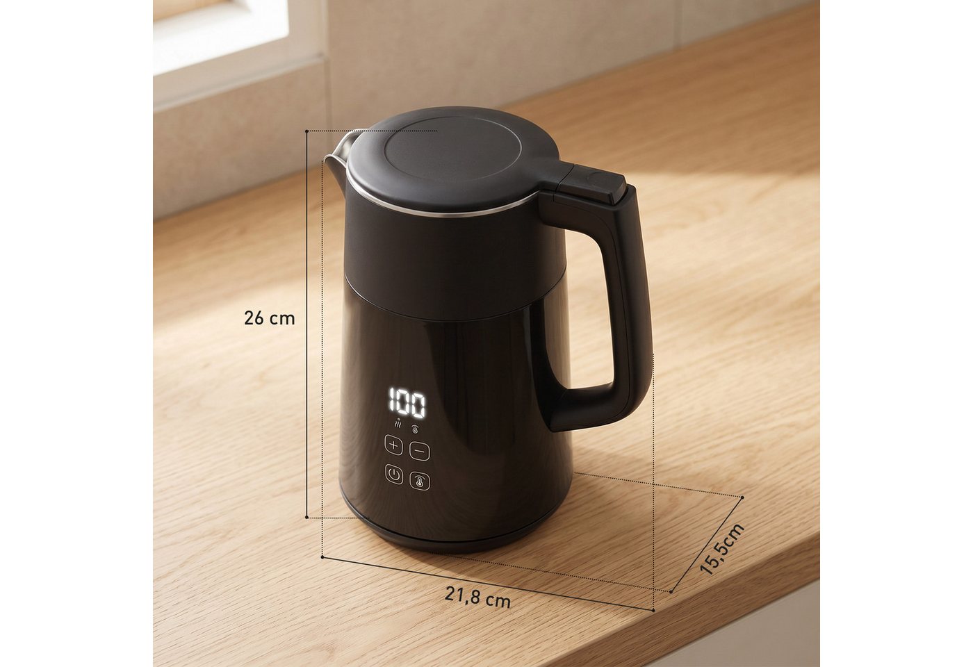 HOMCOM Wasserkocher, 1.7 l, 3000 W, PTFE-freier Edelstahl, elektronische Temperatureinstellung