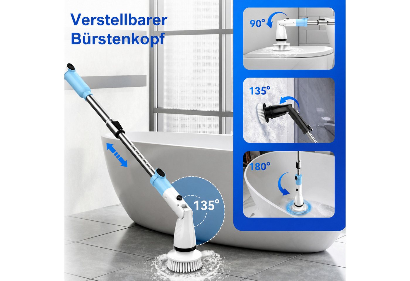 TASVAC Hartbodenreiniger EB5 Akku-Reinigungsset 21W, 2000mAh, 180 Min. Laufzeit, 5 Bürstenköpfe, 21 W, Nicht zutreffend, Verstellbarer Griff,wasserdichtes Gehäuse