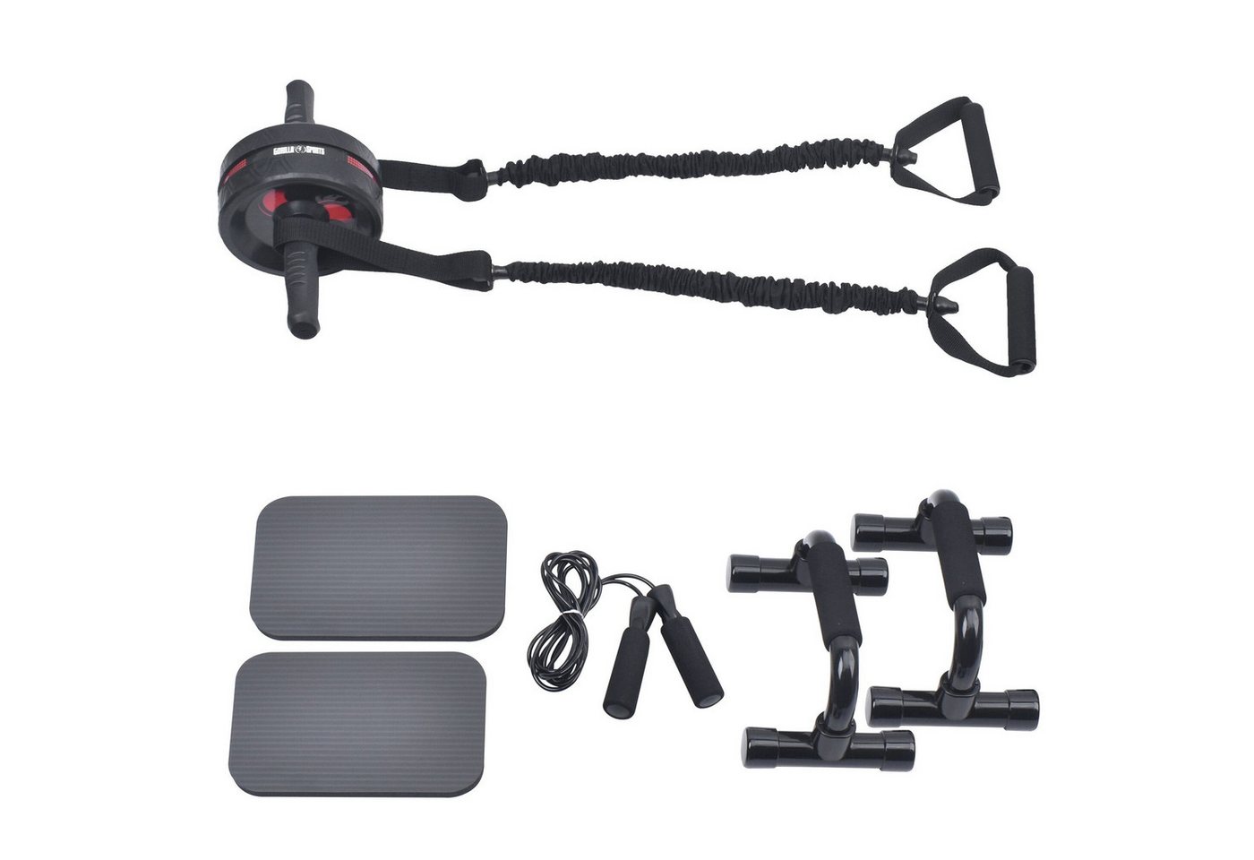 GORILLA SPORTS Bauchmuskelmaschine Ab Roller Set inkl. Kniematten, Springseil und Liegestützgriffe Bild 2