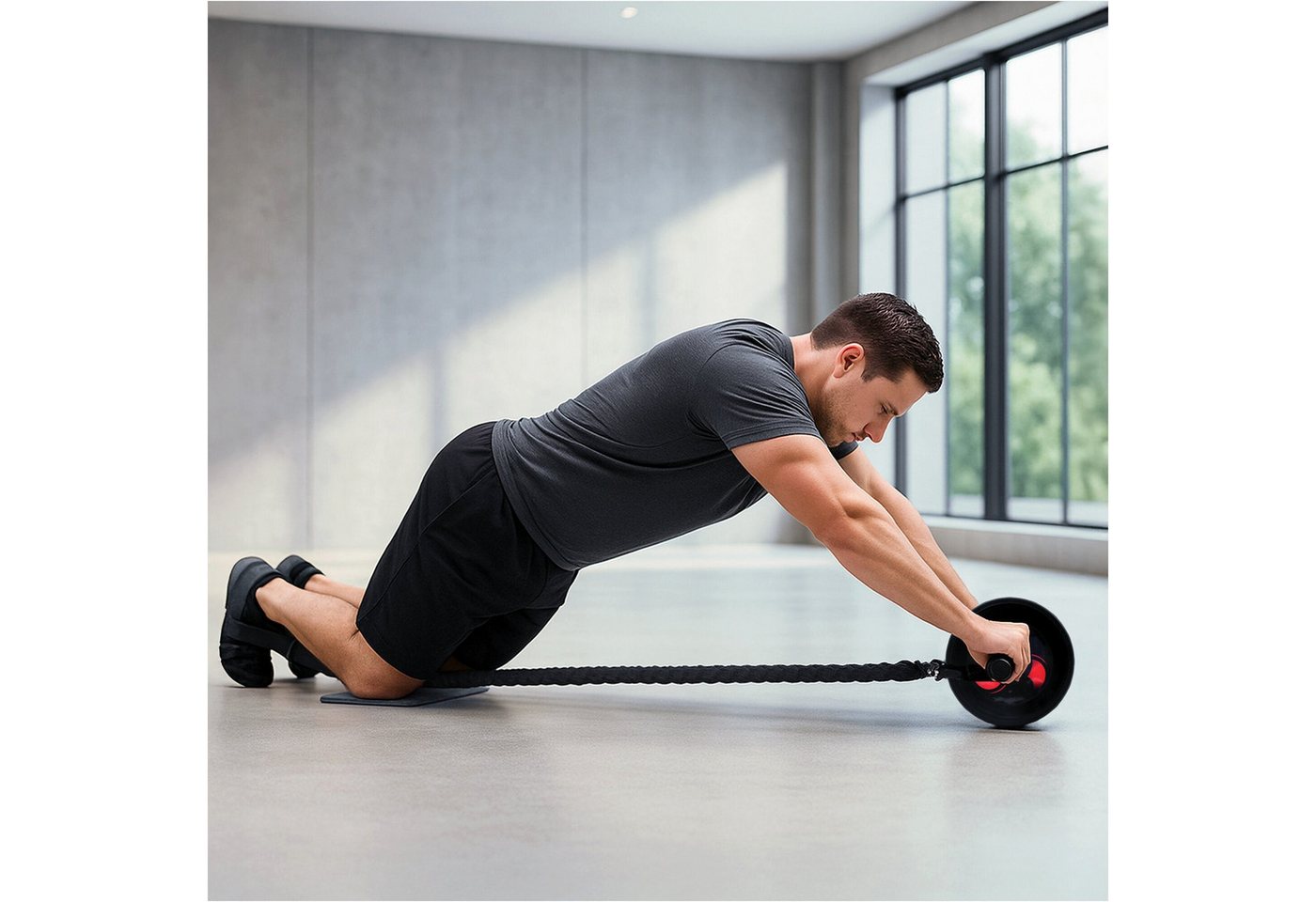GORILLA SPORTS Bauchmuskelmaschine Ab Roller Set inkl. Kniematten, Springseil und Liegestützgriffe Bild 3