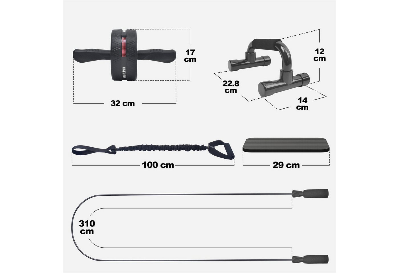GORILLA SPORTS Bauchmuskelmaschine Ab Roller Set inkl. Kniematten, Springseil und Liegestützgriffe Bild 4