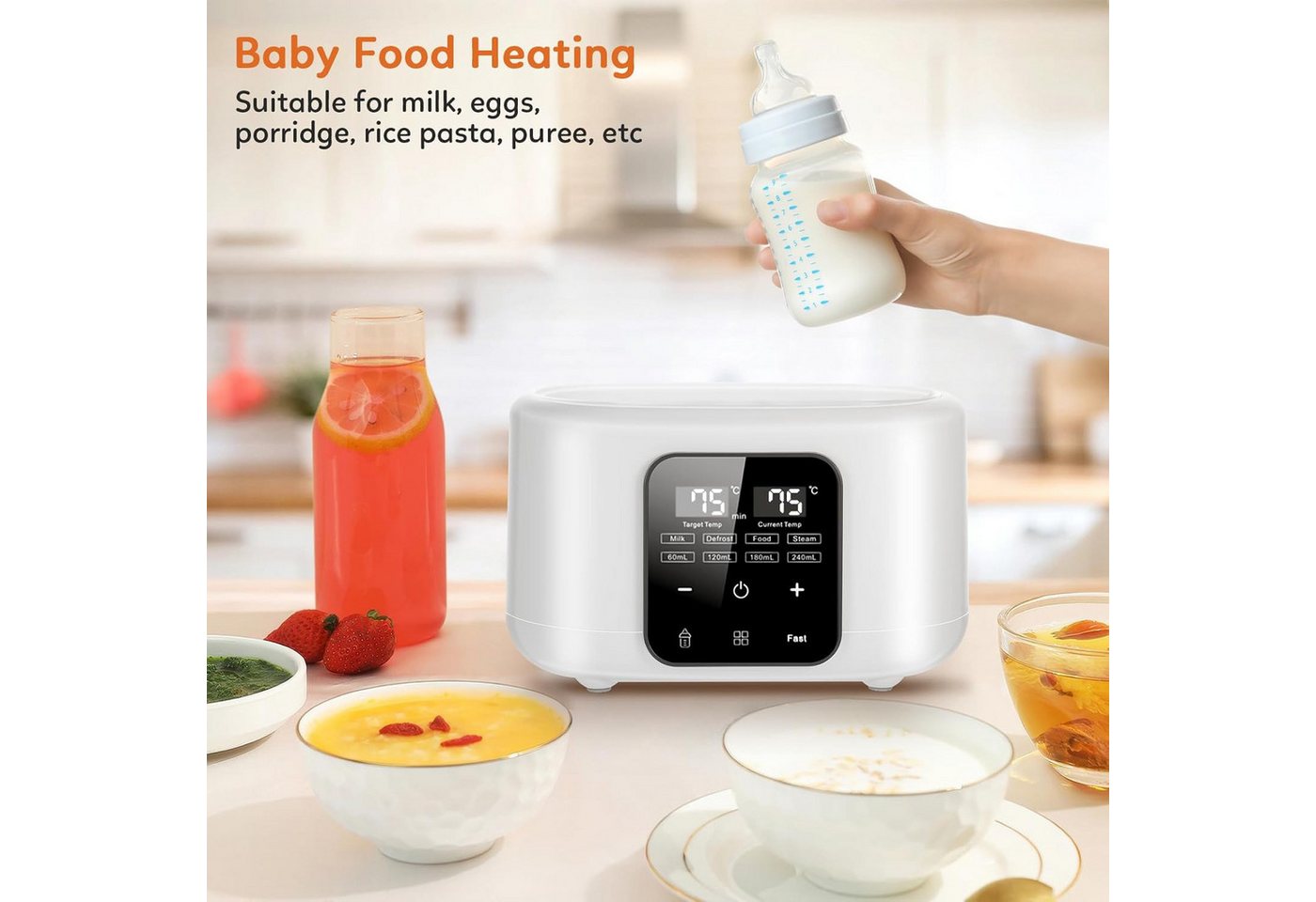 ibettertec Babyflaschenwärmer 6-in-1 Flaschenwärmer Baby, Doppelbecher Babyflaschen Wärmer, für Babyflaschen,Baby Flaschenwärmer,Erwärmen/Auftauen Speisen