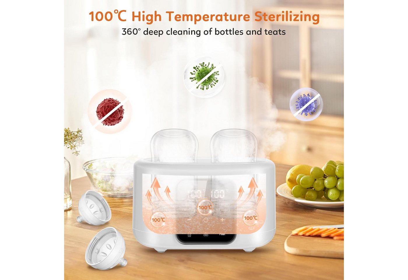 ibettertec Babyflaschenwärmer 6-in-1 Flaschenwärmer Baby, Doppelbecher Babyflaschen Wärmer, für Babyflaschen,Baby Flaschenwärmer,Erwärmen/Auftauen Speisen Bild 2