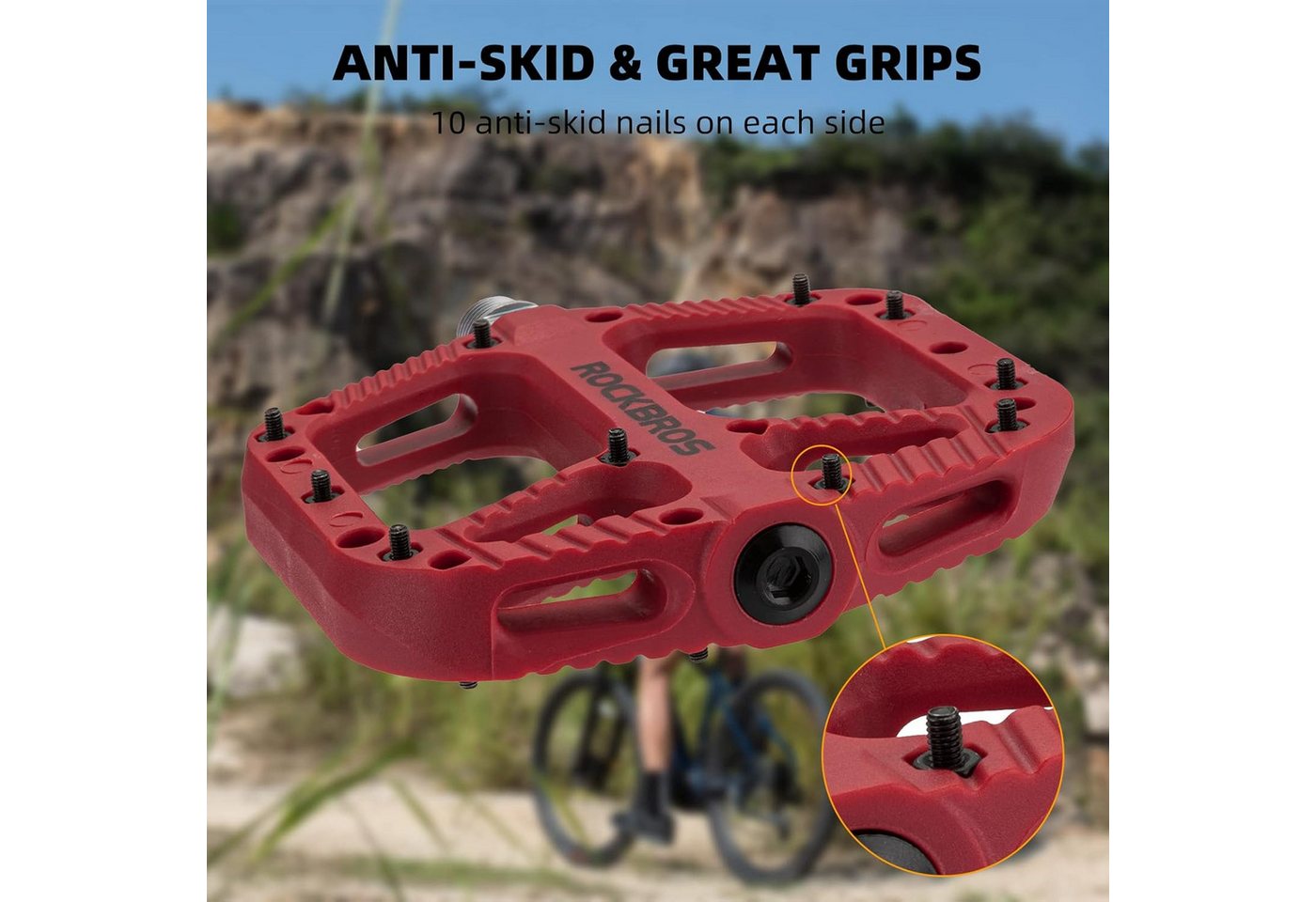 ROCKBROS Fahrradpedale Fahrradpedale 9/16 Zoll, Anti-Rutsch Plattform für MTB & Rennrad Bild 5