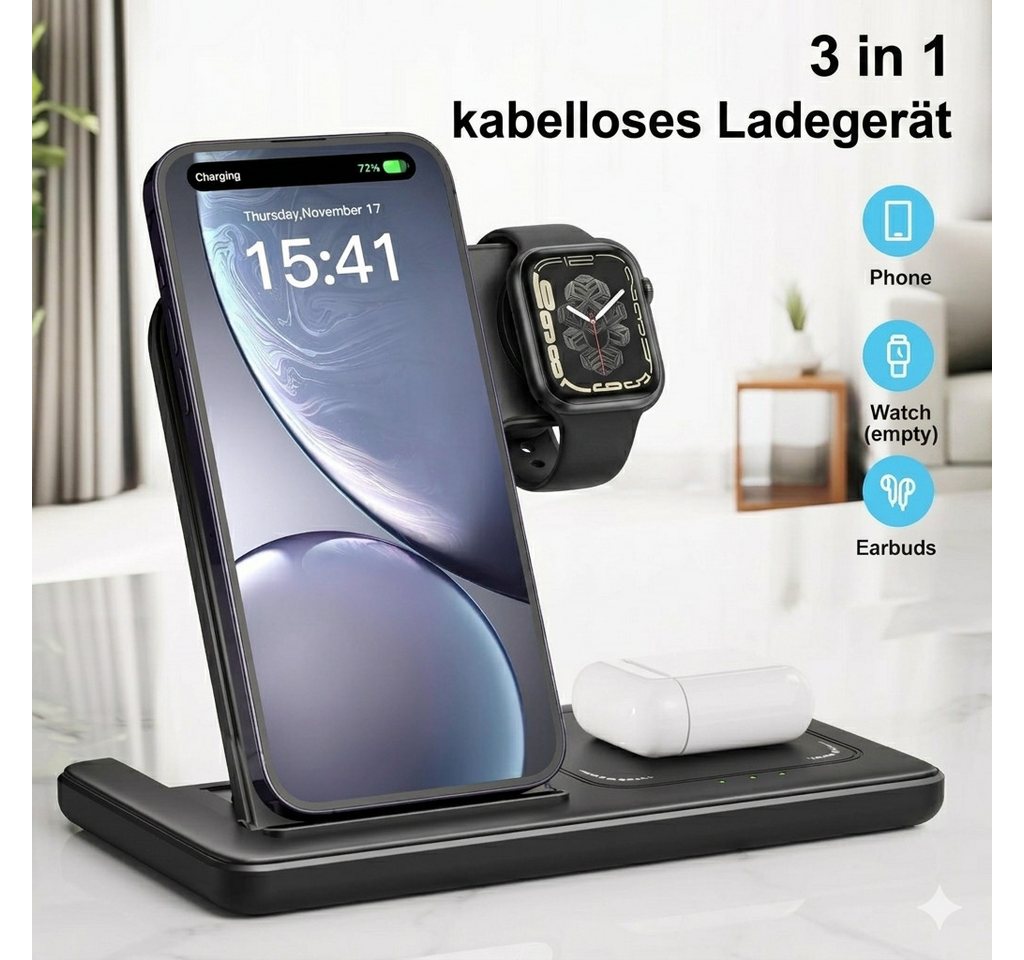 LUOATIP 3 in 1 Wireless Charger für iPhone Apple Watch und AirPods Dock Wireless Charger (3000 mA, Magnetische 3 in 1 Ladestation für iPhone Apple Watch AirPods Dock, 3 in 1 Wireless Charger Induktionsladestation mit 20W Netzteil Set, MagSafe kompatibel Schnellladestation mit Ladestatusanzeige schwarz)