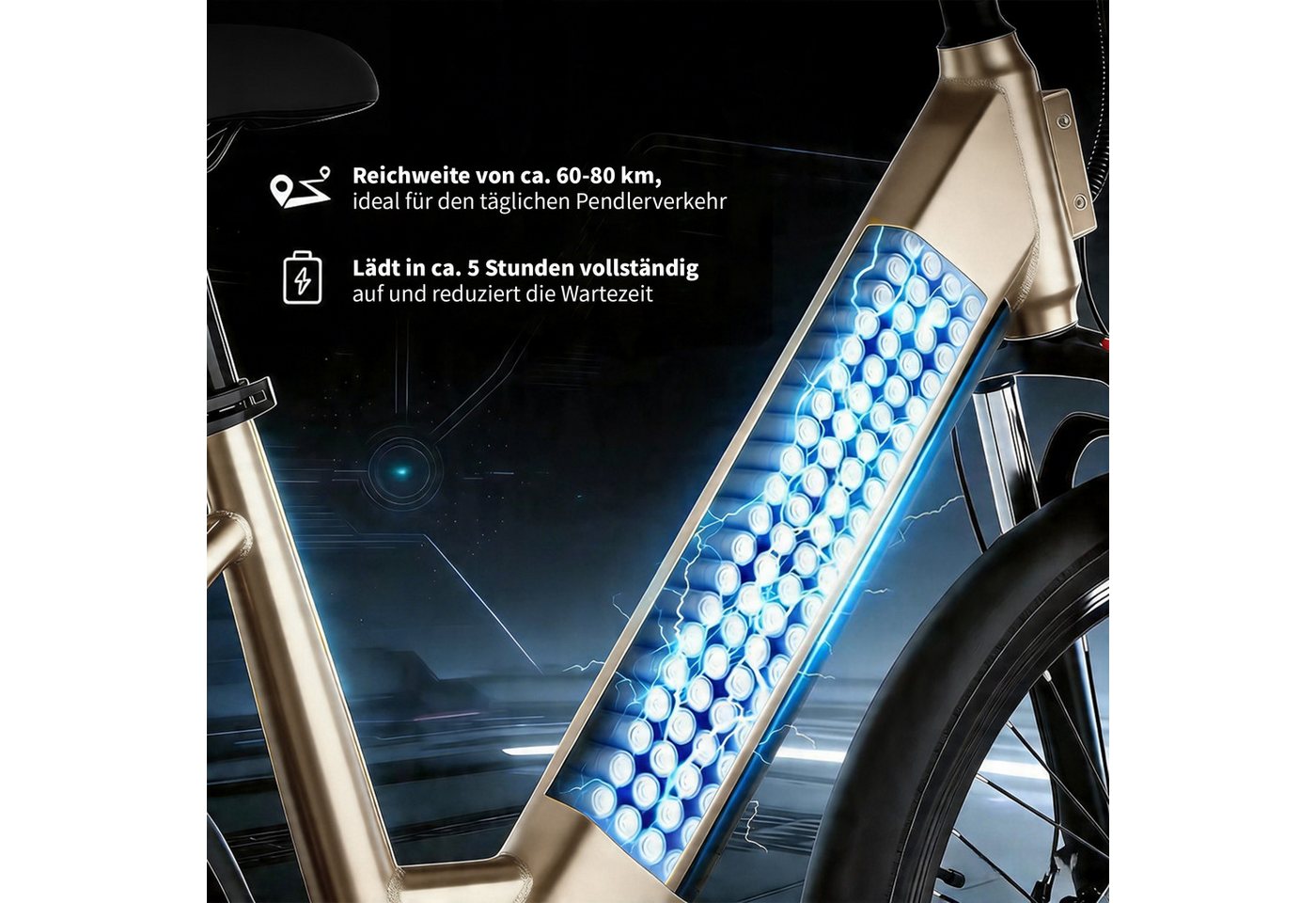 PixelPilot E-Bike Trekkingrad Elektrofahrrad Tiefeinstieg 26" Cityrad 18,2Ah Akku 80km Reichweite, 7 Gang, Nabenmotor, 655,2 Wh, (Packung) Bild 2