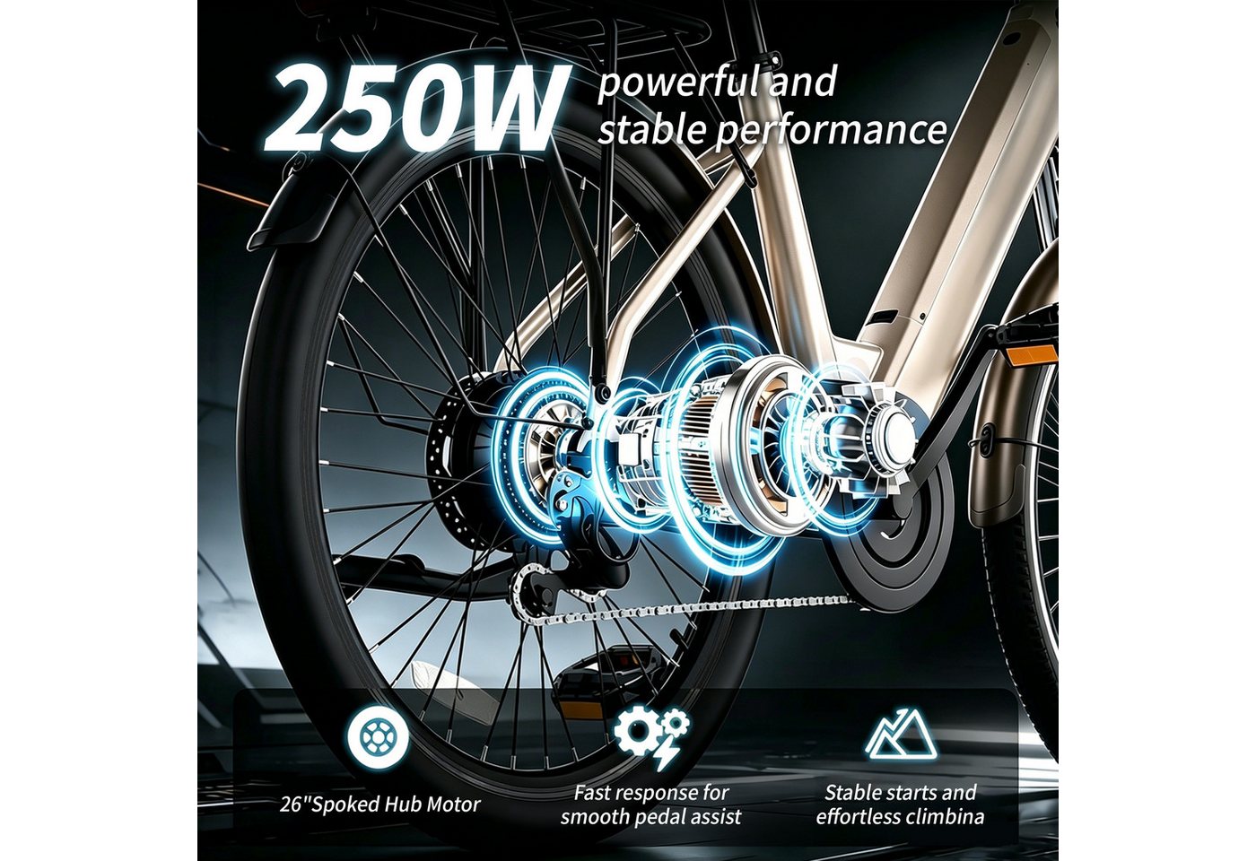 PixelPilot E-Bike Trekkingrad Elektrofahrrad Tiefeinstieg 26" Cityrad 18,2Ah Akku 80km Reichweite, 7 Gang, Nabenmotor, 655,2 Wh, (Packung) Bild 4