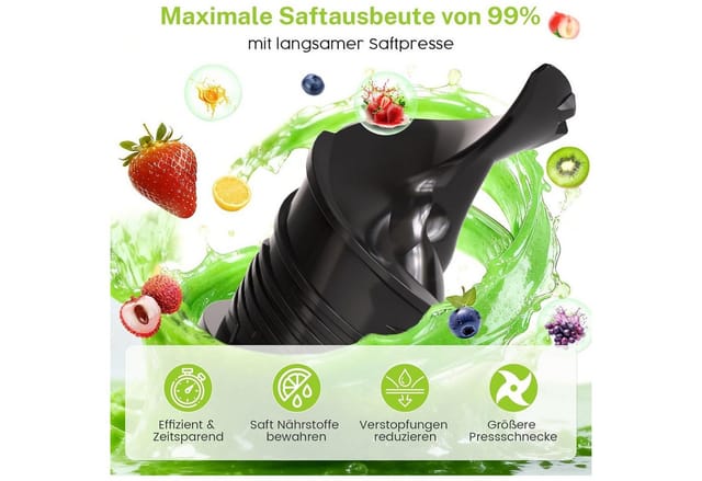 Kismile Entsafter mit modernem Touchscreen, 135 mm XXL-Einfüllschacht, 300 W, Hohe Saftausbeute für Gemüse & Obst, Schlankes Design