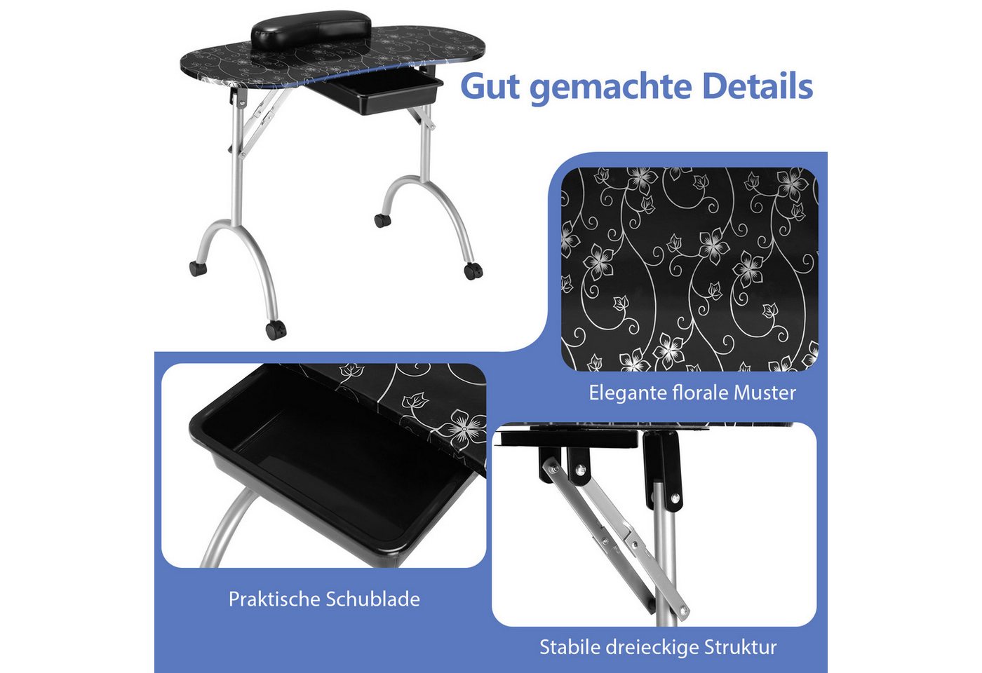 COSTWAY Maniküre-Pediküre-Set, Nageltisch, Schminktisch inkl. Handgelenkauflage