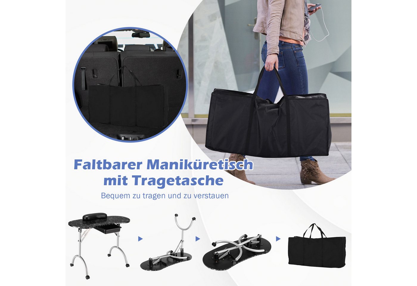 COSTWAY Maniküre-Pediküre-Set, Nageltisch, Schminktisch inkl. Handgelenkauflage Bild 3