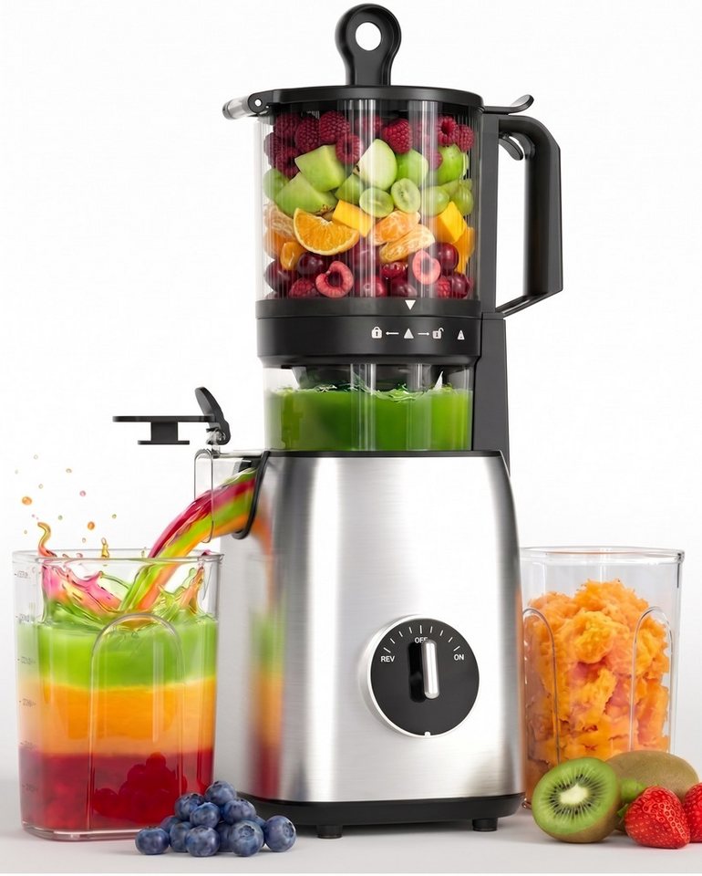 Kismile Entsafter Slow Juicer mit 135mm extra großem Einfüllschacht, 300 W, Leicht zu reinigen, Entsafter für ganzes Obst und Gemüse Bild 4
