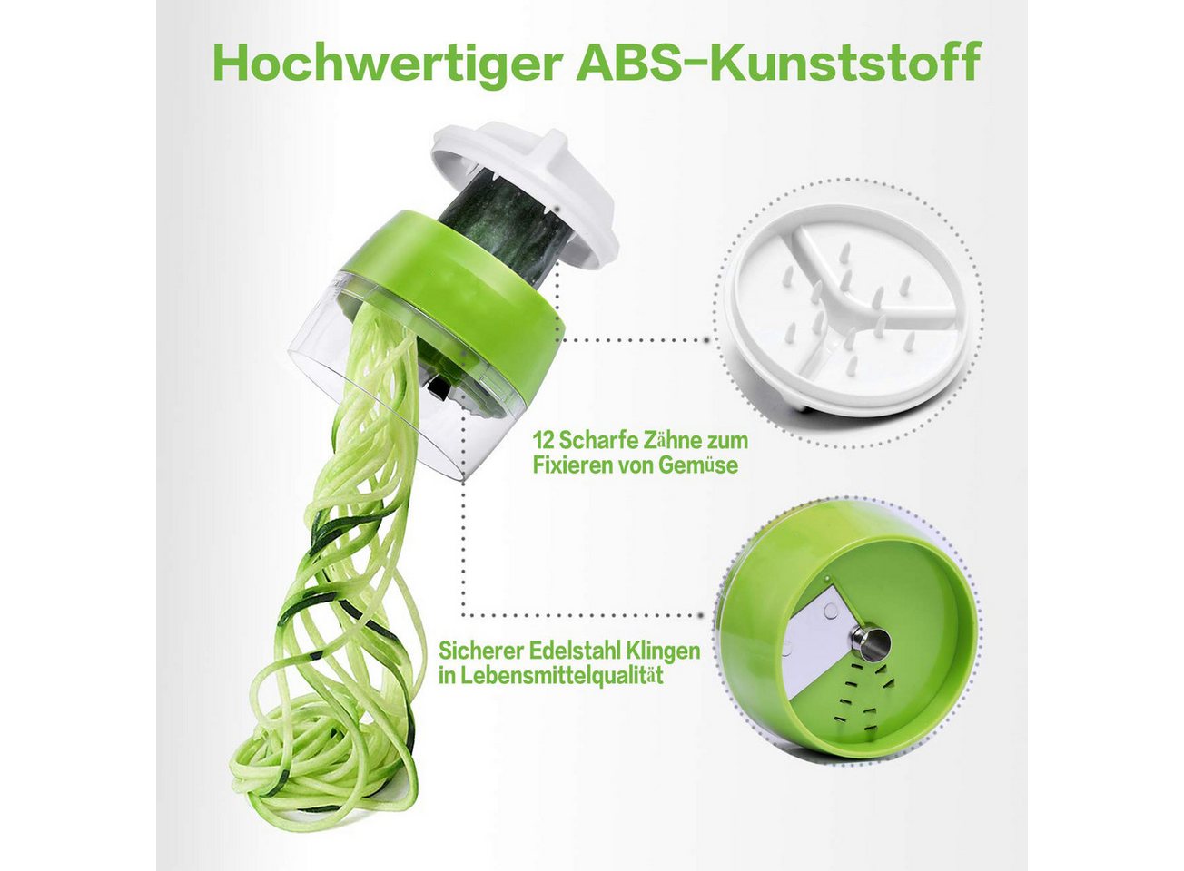 Diwzbyn Spiralschneider 4 in1 Spiralschneider Hand für Gemüsespaghetti, Gemüse Spiralschneider, Gemüsehobel für Karotte, Gurke, Kartoffel,Kürbis, Zucchini, Zwiebel