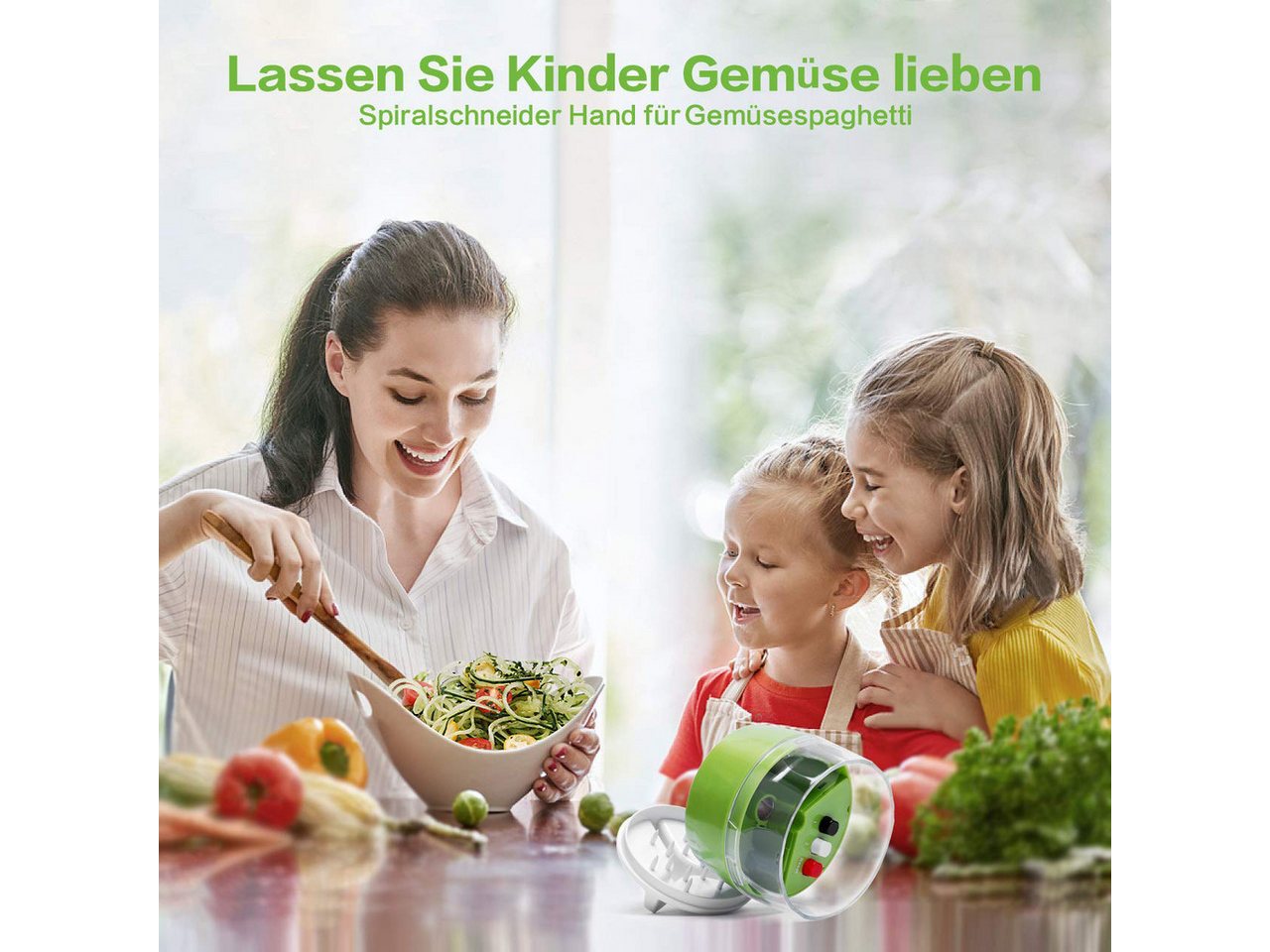 Diwzbyn Spiralschneider 4 in1 Spiralschneider Hand für Gemüsespaghetti, Gemüse Spiralschneider, Gemüsehobel für Karotte, Gurke, Kartoffel,Kürbis, Zucchini, Zwiebel Bild 2